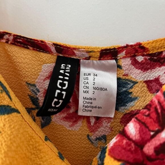 H&M Mustard Yellow Kimono Wrap Cami with Floral Print & Ruffles - Picture 6 of 6